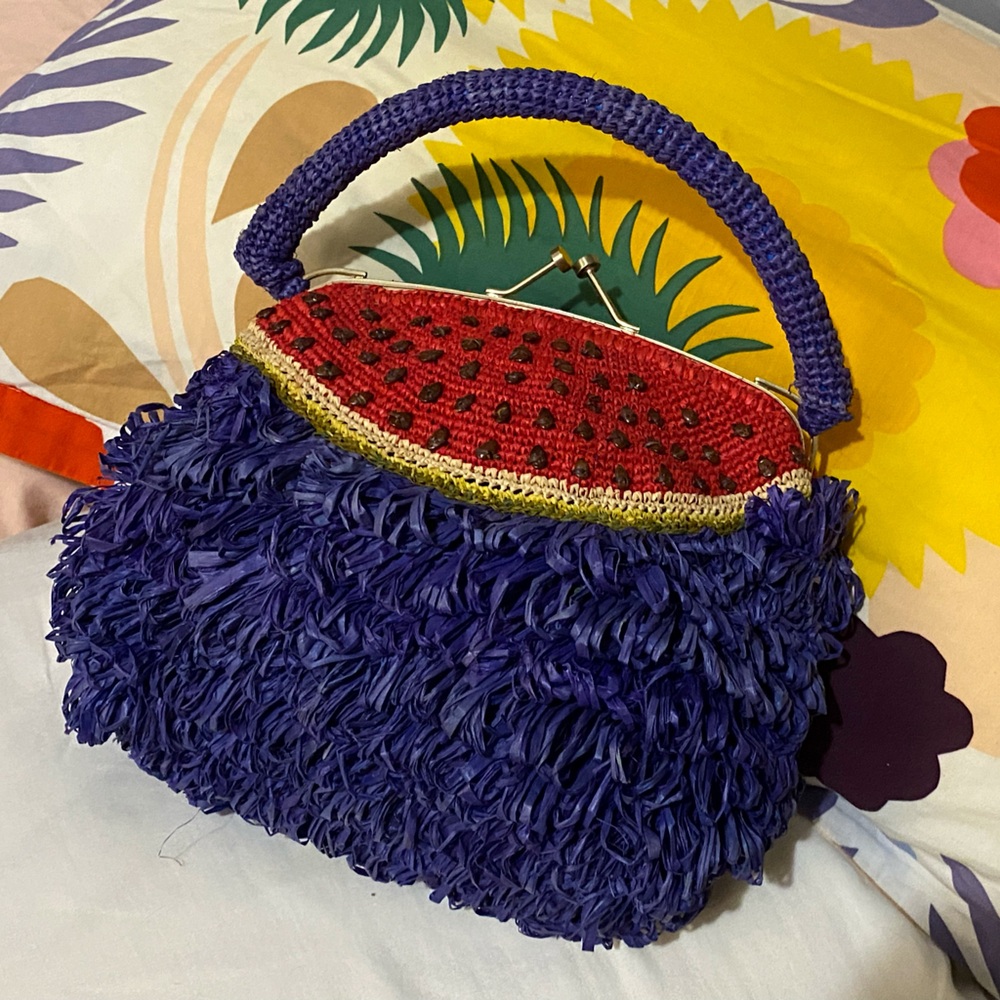 VINTAGE JAMIN PUECH  Watermelon Bag! Kitschy rattan watermelon bag. RARE FIND! - Picture 3 of 8